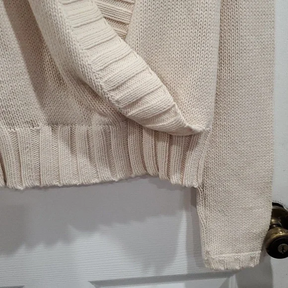 Lidi Cream cotton blend Chunky Knit Sweater Deep V Plunging Blouse top L - Picture 3 of 4